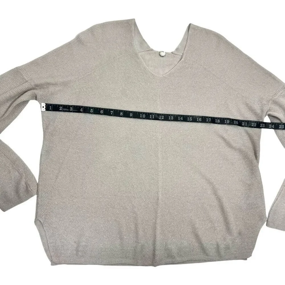 Margaret O'Leary Medium Lightweight Gray V-Neck Sweater Open Knit Linen